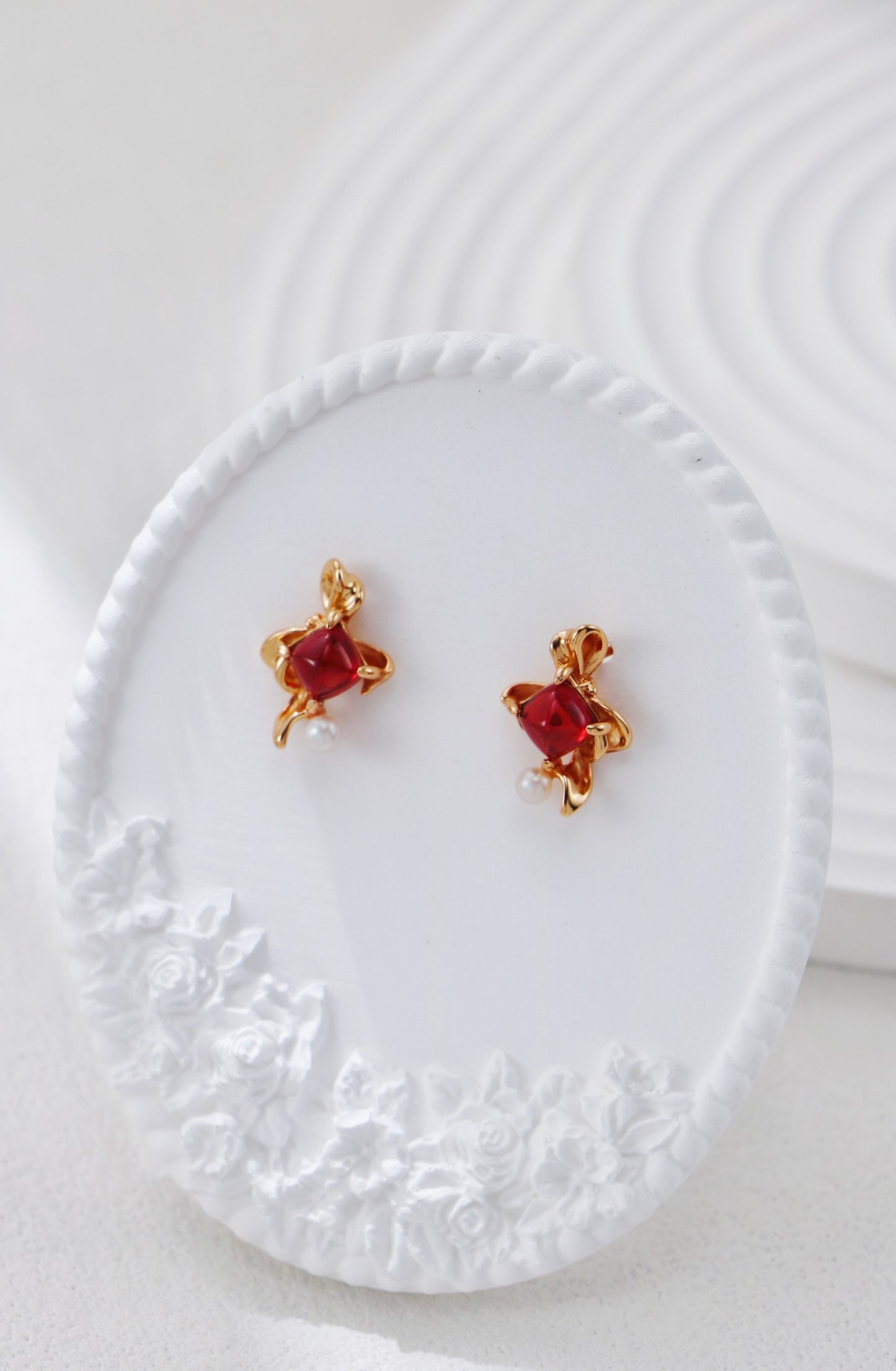 Garnet Ruby Curve Drop Earrings