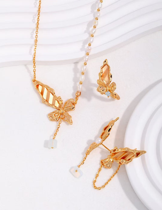 Artisanal Sculpted Butterfly Pendant Necklace