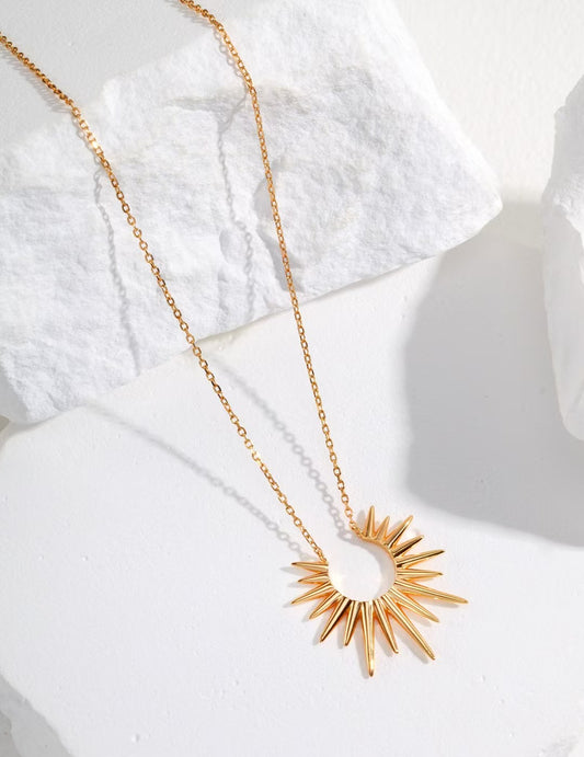 Artisanal Sunburst Halo Pendant Necklace