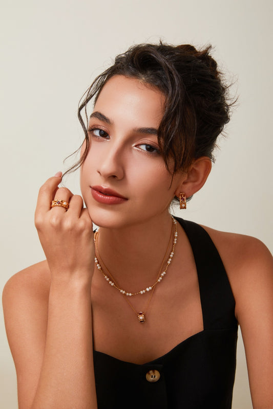 Garnet & Pearl Luminary Drop Necklace