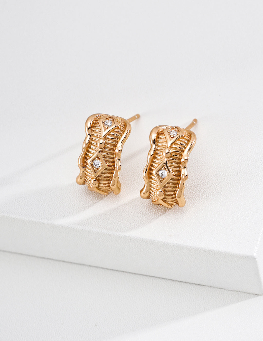 Vintage Sculpted Zircon Barrel Huggie Earrings
