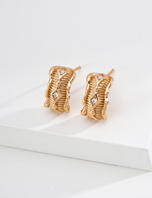 Vintage Sculpted Zircon Barrel Huggie Earrings