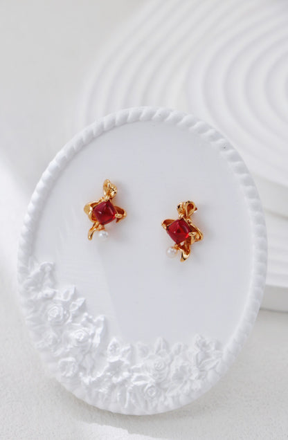 Garnet Ruby Curve Drop Earrings
