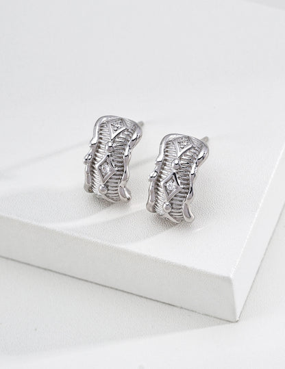 Vintage Sculpted Zircon Barrel Huggie Earrings
