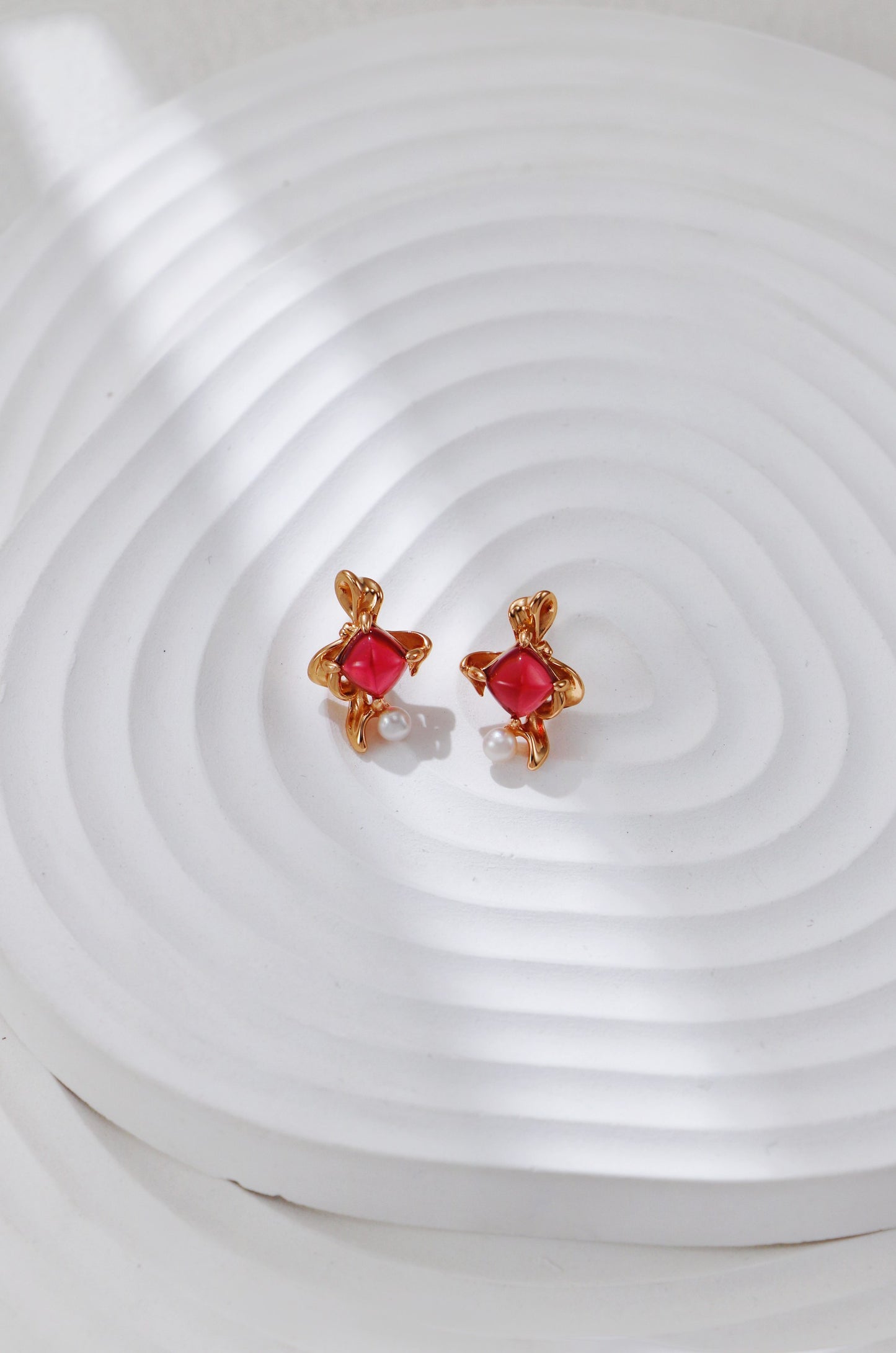 Garnet Ruby Curve Drop Earrings