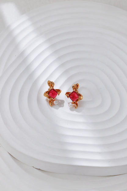 Garnet Ruby Curve Drop Earrings