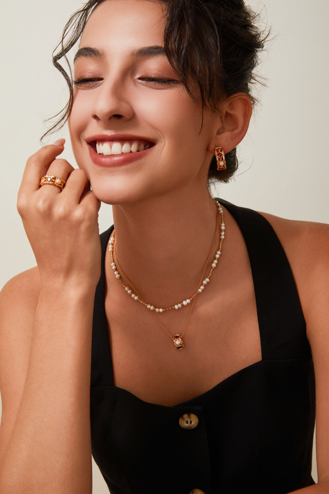 Garnet & Pearl Luminary Drop Necklace