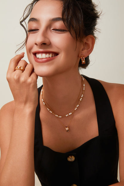 Garnet & Pearl Luminary Drop Necklace