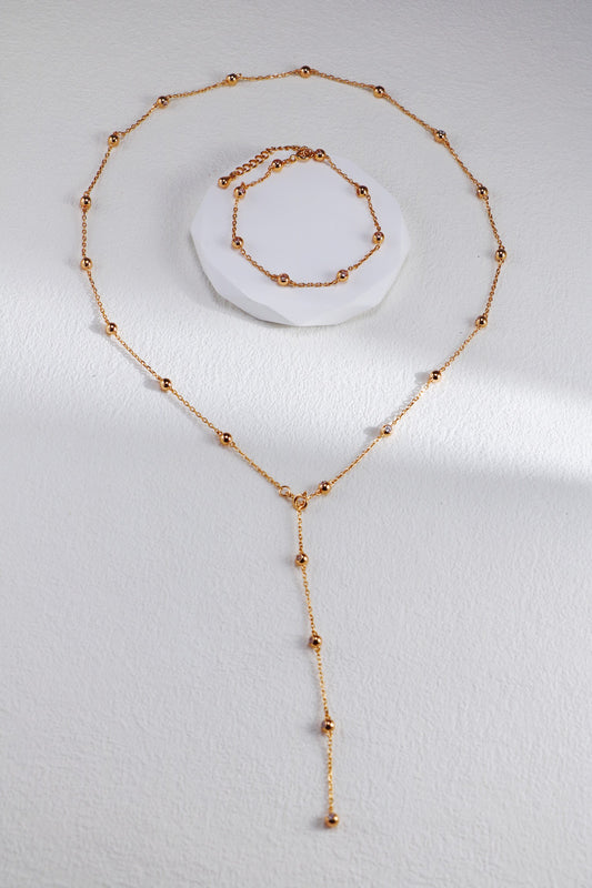Celestial Beaded Zircon Y-Drop Necklace in 18K Gold over S925 Silver