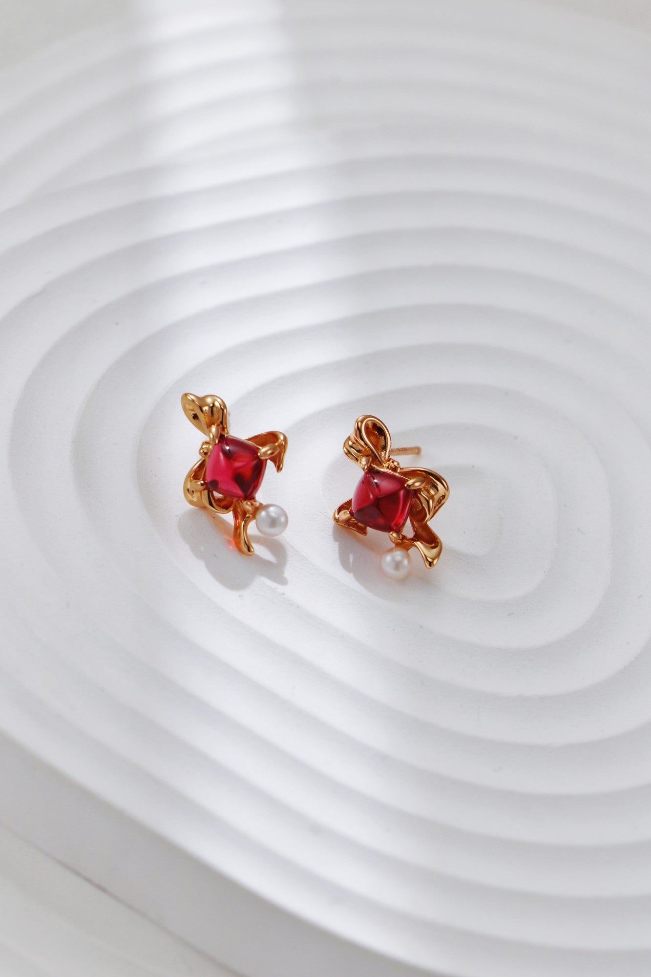 Garnet Ruby Curve Drop Earrings