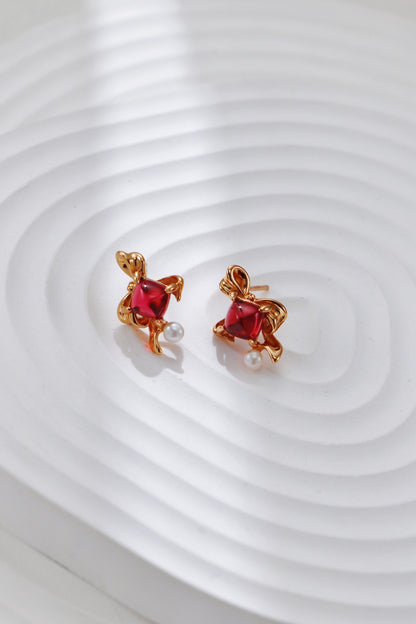 Garnet Ruby Curve Drop Earrings