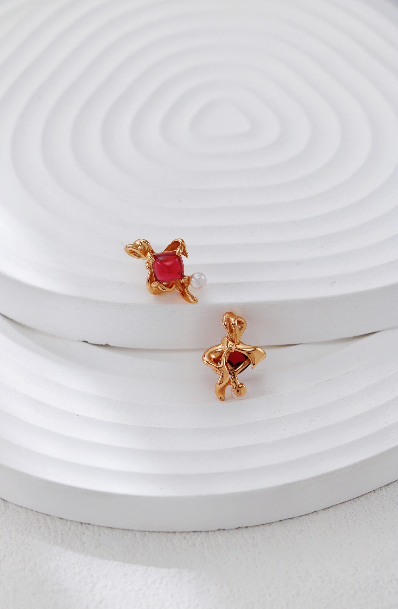 Garnet Ruby Curve Drop Earrings