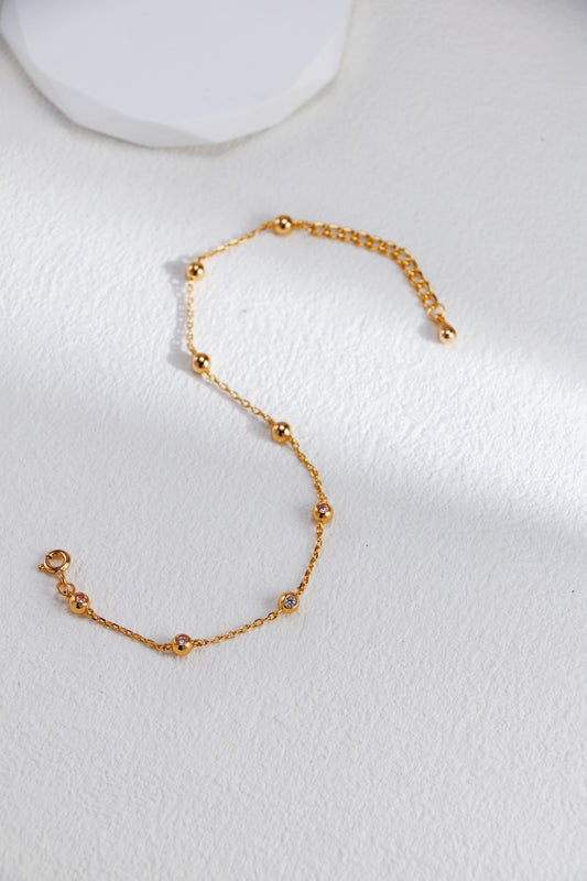 Celestial Beaded Zircon Delicate Bracelet in 18K Gold over S925 Silver
